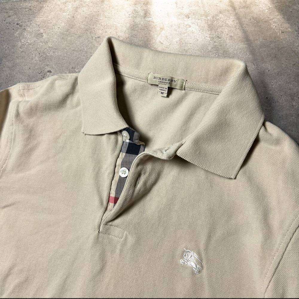 Burberry London Long Sleeve Polo Shirt Beige Nova Check Size Medium Vintage